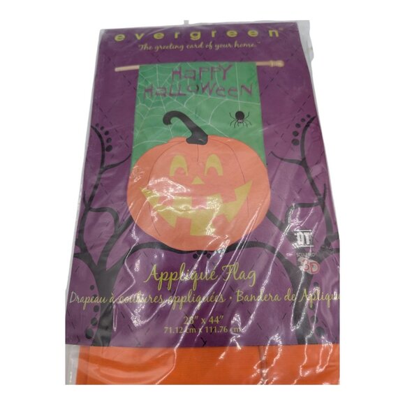 Evergreen Happy Halloween Applique Flag 28" x 44" With Pumpkin & Spider Design - Picture 2 of 6